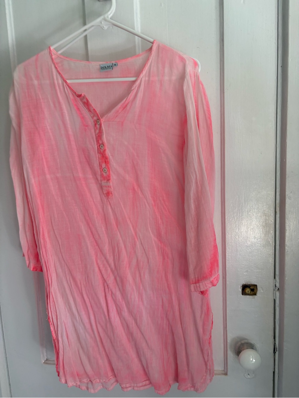 Dolma Sheer Pink Henley Tunic Top